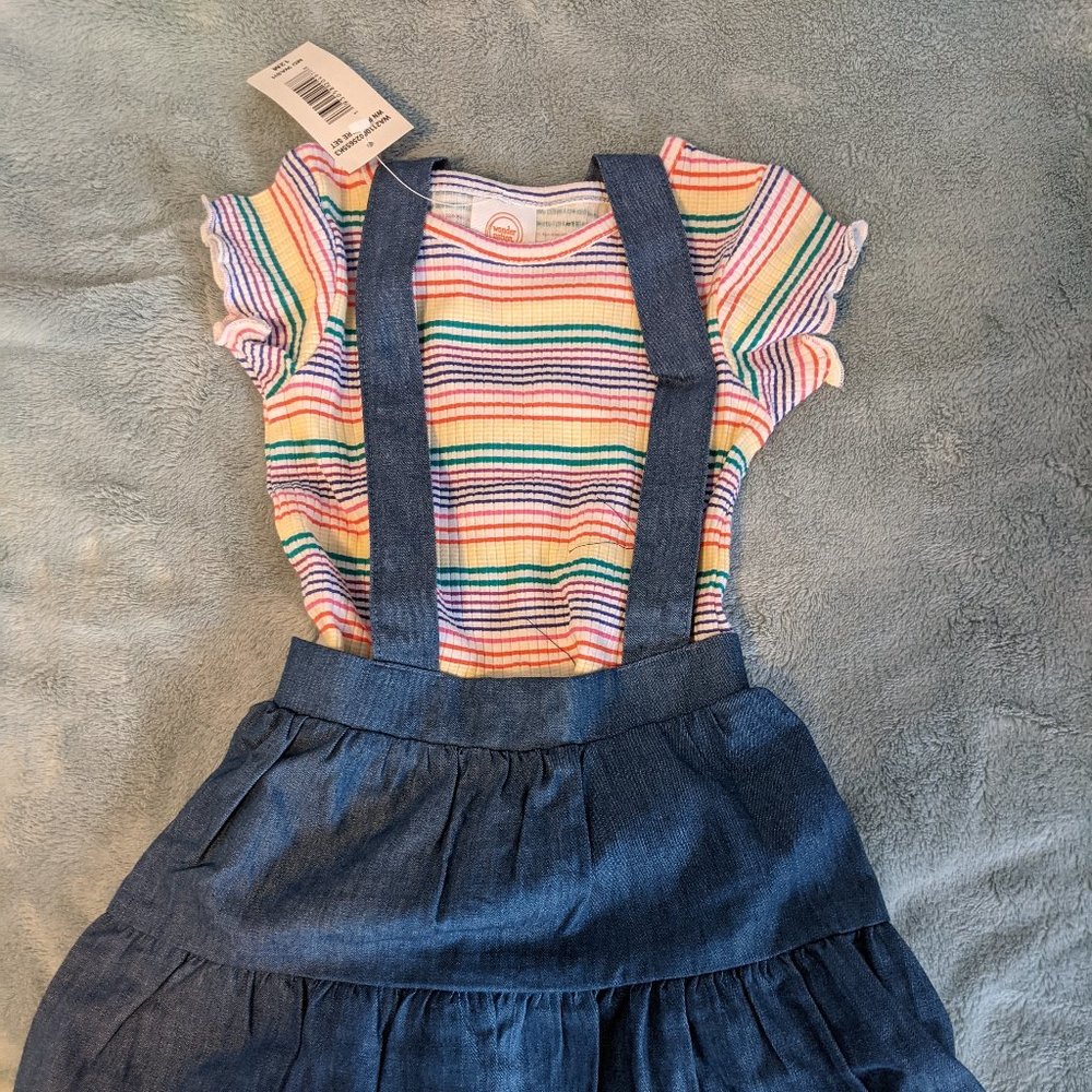 Wonder Nation 12M multi-color striped t-shirt with denim skirt